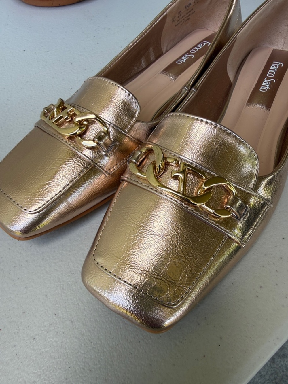 Franco Sarto Women’s Tiari Metallic Rose Gold Square Toe Gold Chain Flats 7 - Picture 5 of 17